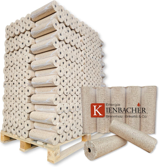 Nestro Holzbriketts mit Zugloch 1000kg Palette Hartholz Brenn Kamin Ofen Heiz Holz Gluthalter Eiche & Buche 100x10kg PE-Bags Nestro Brikett Rund | Energie Kienbacher (EINE TONNE PALETTE 1000KG)