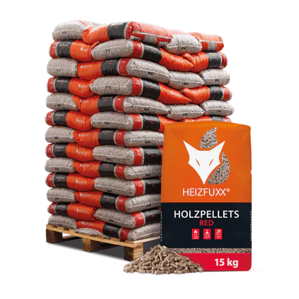 Holzpellets Red 15 kg Einer der höchsten Heizwerte am Markt. Hartholzpellets • Heizwert ≥ 4,6 kWh/kg • Laborgeprüft